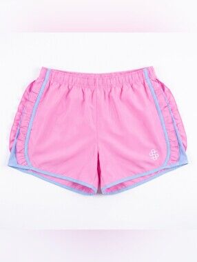 Simply Southern Pink Athletic Shorts with Light Blue Trim